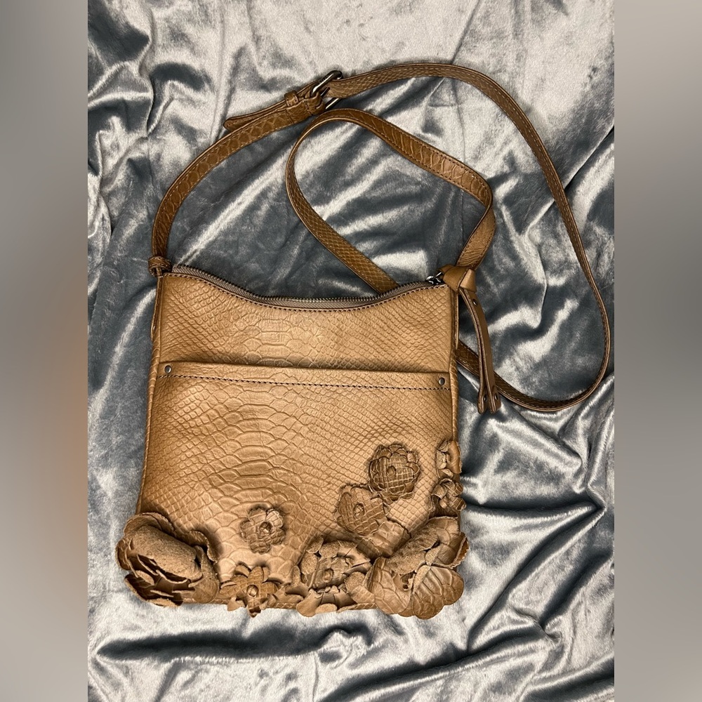 Frye Melissa Floral Snakeskin Textured Crossbody